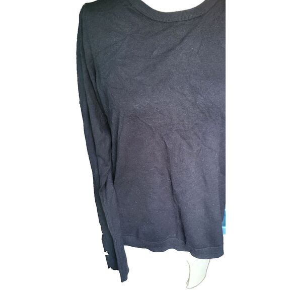 Adrianna Papell Black  Crew Neck Pleated Puff Sleeve Sweater Button Sleeve Sz XL - Picture 5 of 9